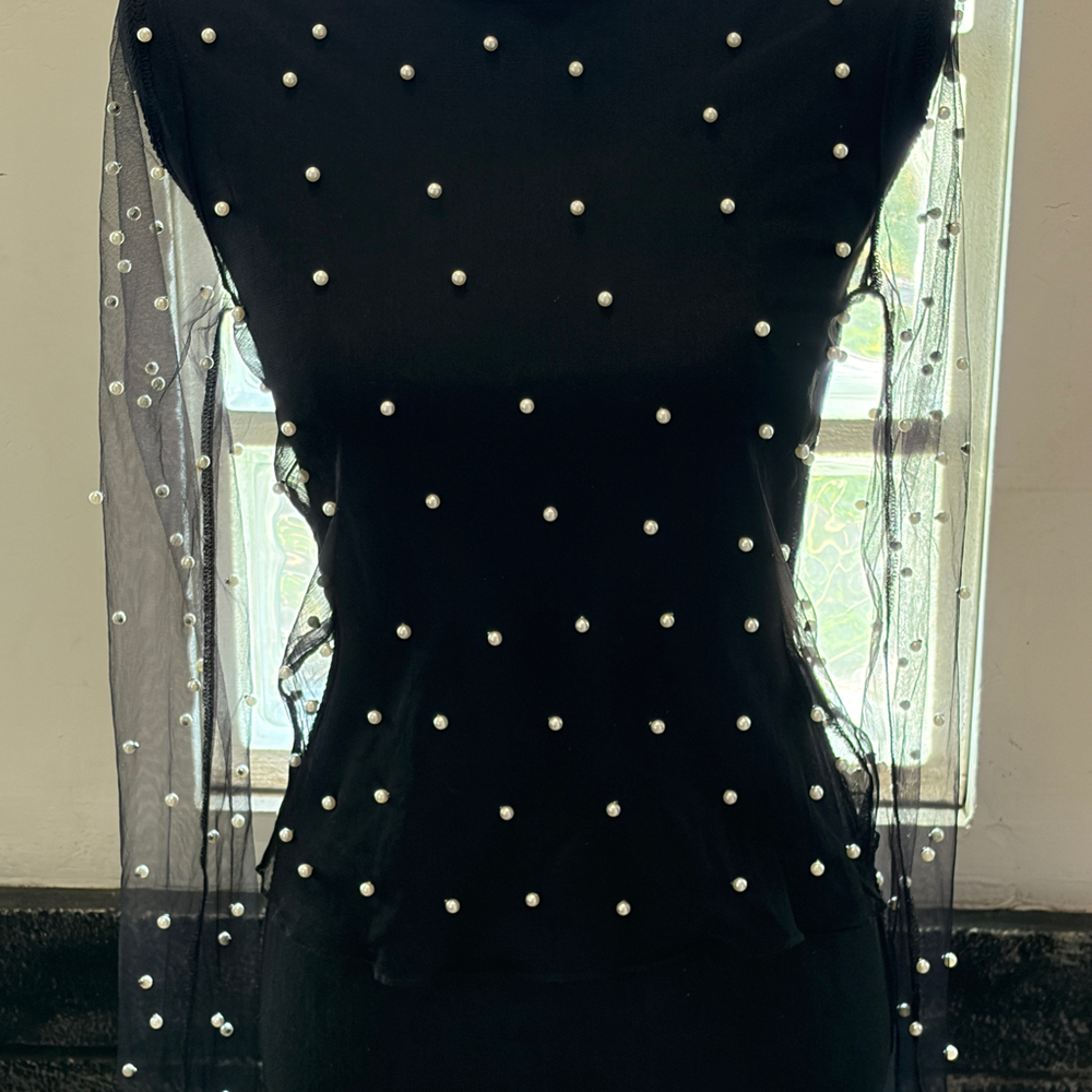 Lilyful Sheer Black Long Sleeve top embellished with pearls